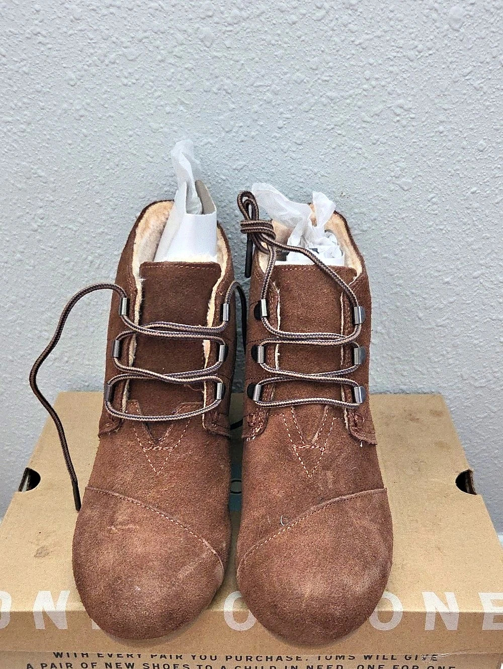 TOMS Desert Wedge Bootie Brown Wedge Ankle Boots US 9 NWT